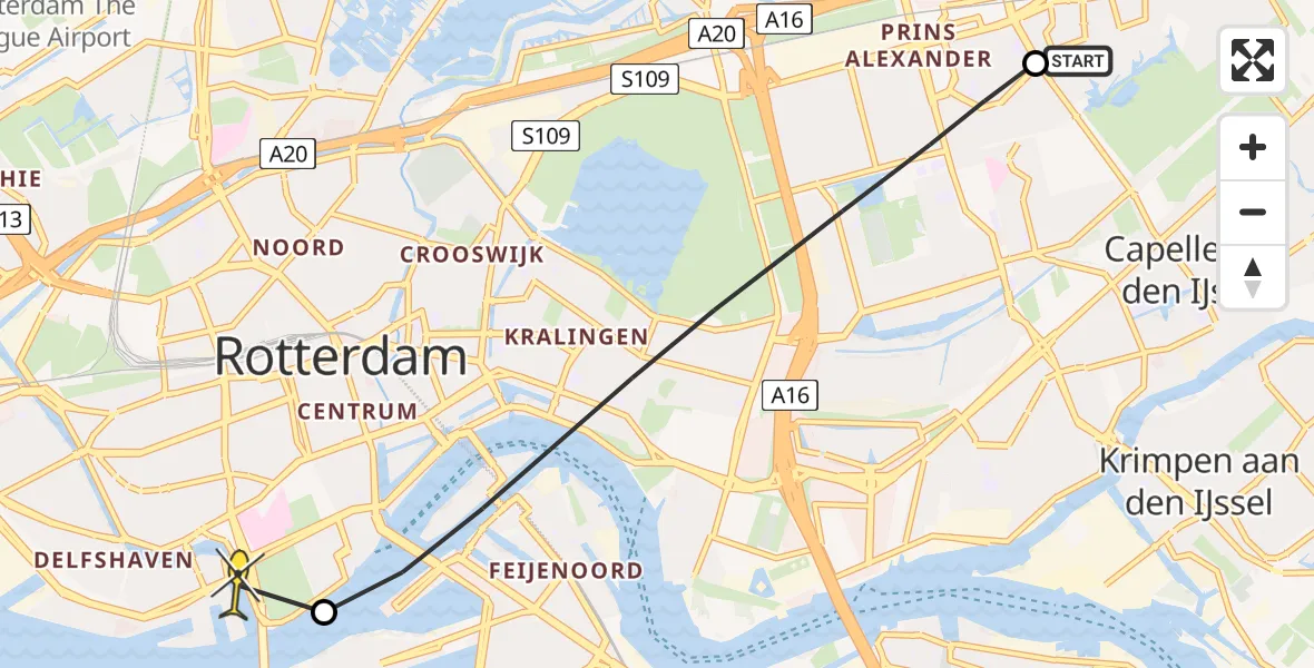 Routekaart van de vlucht: Lifeliner 2 naar Erasmus MC, Van Heukelomstraat