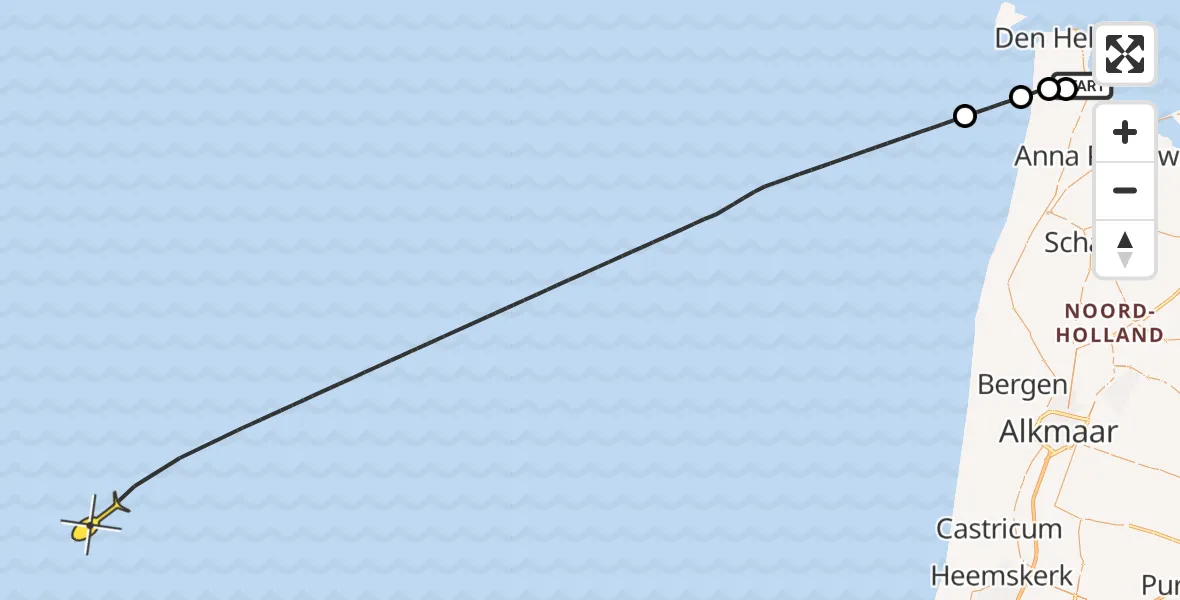 Routekaart van de vlucht: Kustwachthelikopter naar Kortevliet