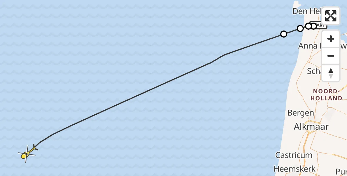 Vluchtroute Kustwachthelikopter van Vliegveld De Kooy naar 