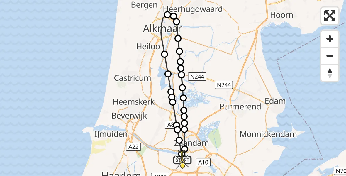 Routekaart van de vlucht: Lifeliner 1 naar Amsterdam Heliport, Capriweg