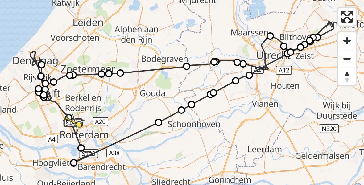 Routekaart van de vlucht: Politieheli naar Rotterdam The Hague Airport, Charloisse Hoofd