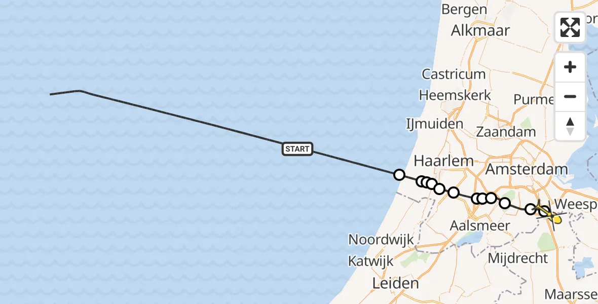Routekaart van de vlucht: Kustwachthelikopter naar Academisch Medisch Centrum (AMC), Meibergdreef