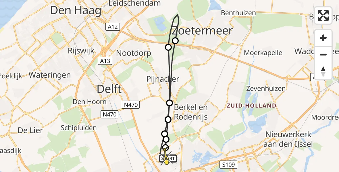 Routekaart van de vlucht: Lifeliner 2 naar Rotterdam The Hague Airport, Stompwijksepad