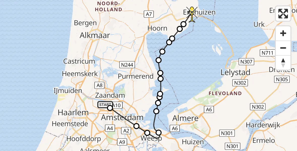 Routekaart van de vlucht: Lifeliner 1 naar Bovenkarspel, Nustar Terminals B.V.