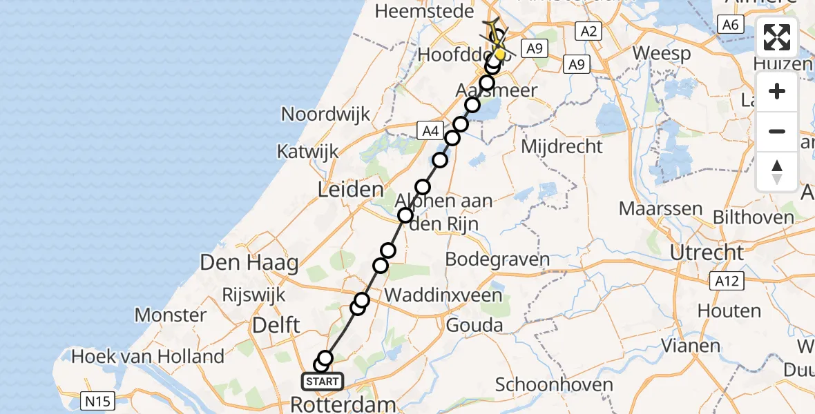 Routekaart van de vlucht: Lifeliner 2 naar Badhoevedorp, A16 Rotterdam