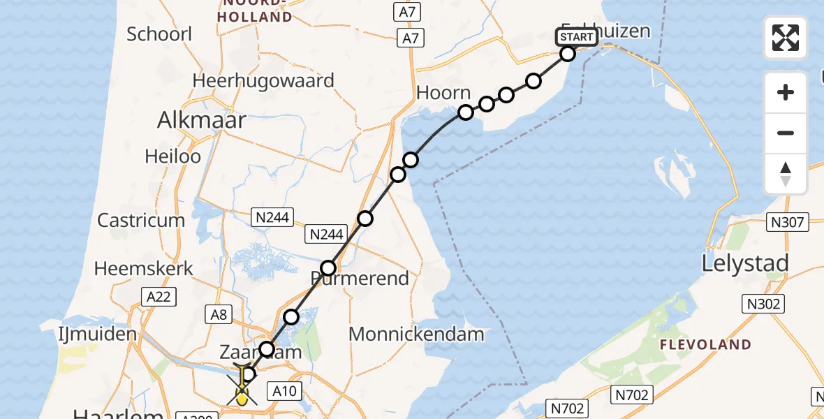 Routekaart van de vlucht: Lifeliner 1 naar Amsterdam Heliport, Oosterwortelsloot