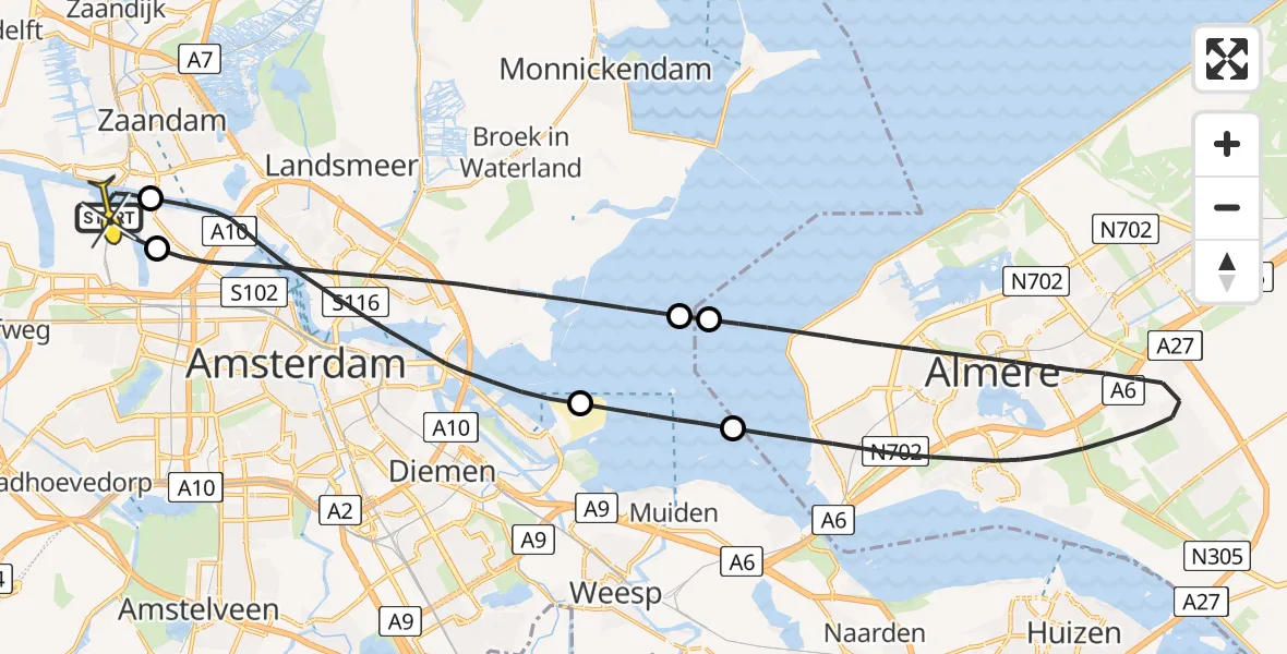 Routekaart van de vlucht: Lifeliner 1 naar Amsterdam Heliport, Westhaven