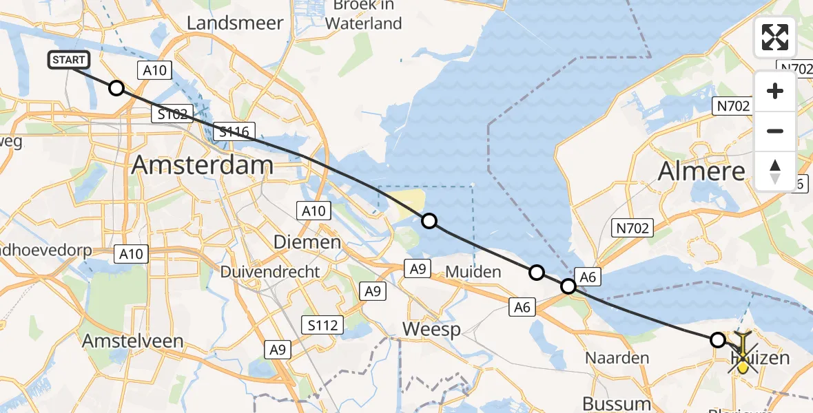 Routekaart van de vlucht: Lifeliner 1 naar Huizen, Sonthaven