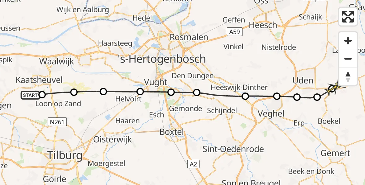 Routekaart van de vlucht: Lifeliner 3 naar Vliegbasis Volkel, Duiksehoef