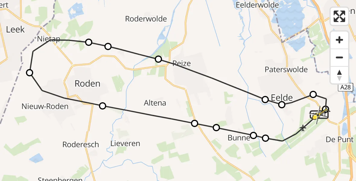 Routekaart van de vlucht: Lifeliner 4 naar Groningen Airport Eelde, Eekhoornstraat