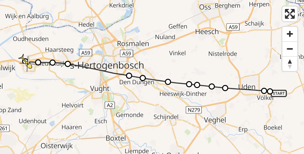 Routekaart van de vlucht: Lifeliner 3 naar Elshout, Kromstraat