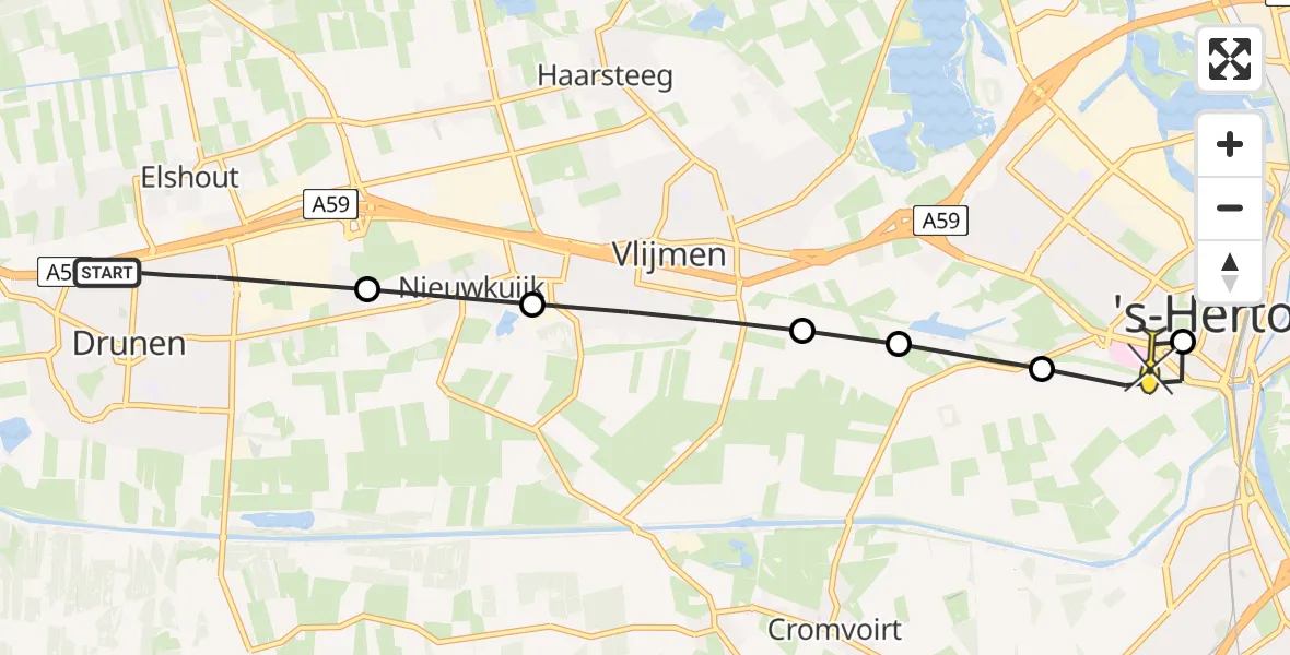 Routekaart van de vlucht: Lifeliner 3 naar 's-Hertogenbosch, Prins Hendrikstraat