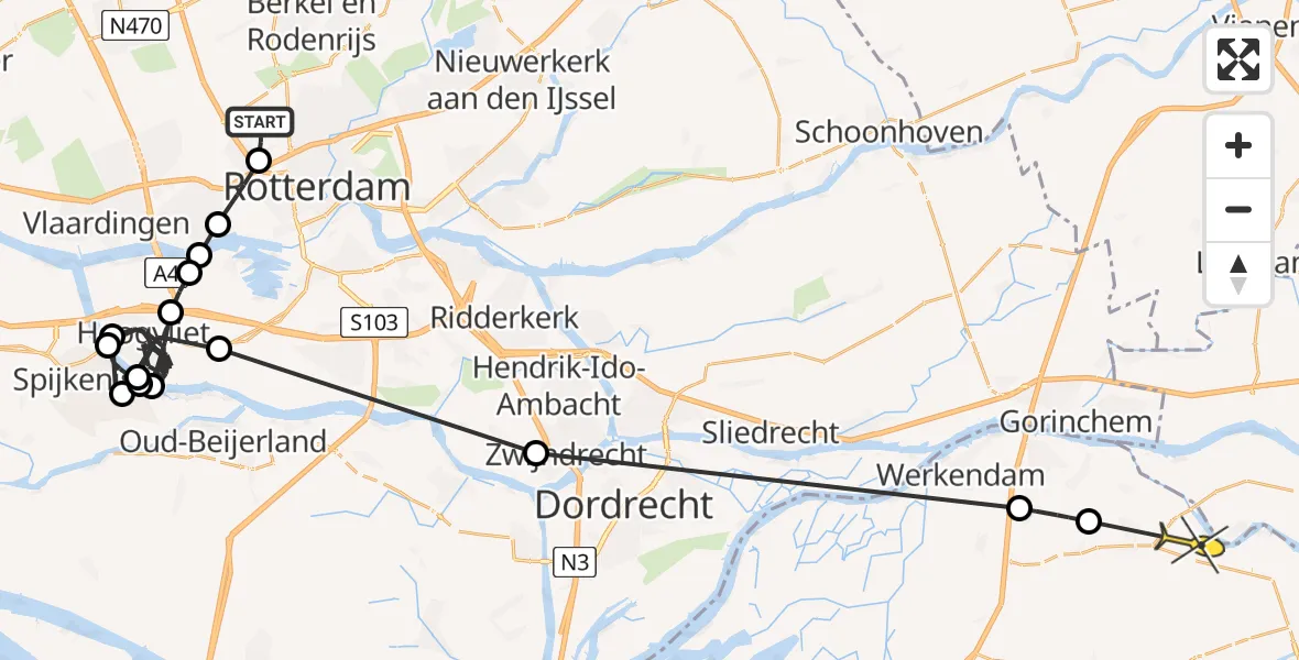 Routekaart van de vlucht: Politiehelikopter naar Andel, Pilotenpad