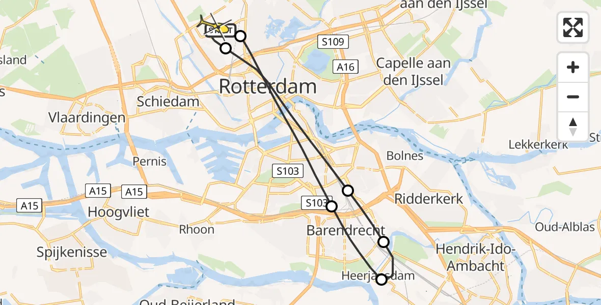 Routekaart van de vlucht: Lifeliner 2 naar Rotterdam The Hague Airport, Edsger Dijkstralaan