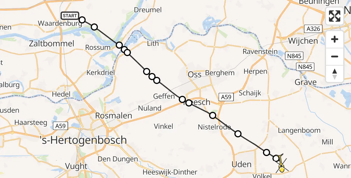 Routekaart van de vlucht: Lifeliner 3 naar Vliegbasis Volkel, Slotstraat