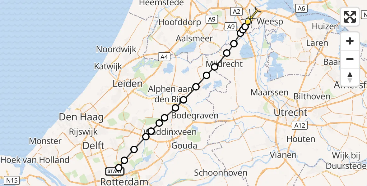 Routekaart van de vlucht: Lifeliner 2 naar Amsterdam, HSL-Zuid