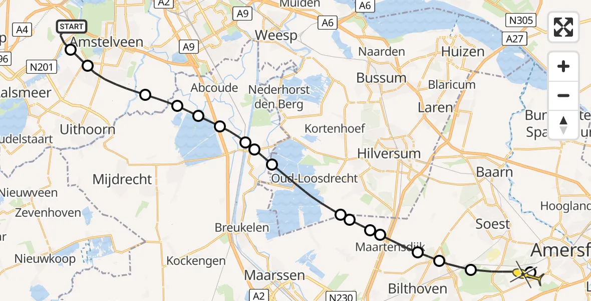 Routekaart van de vlucht: Politieheli naar Amersfoort, Amsterdam-Bataviaweg