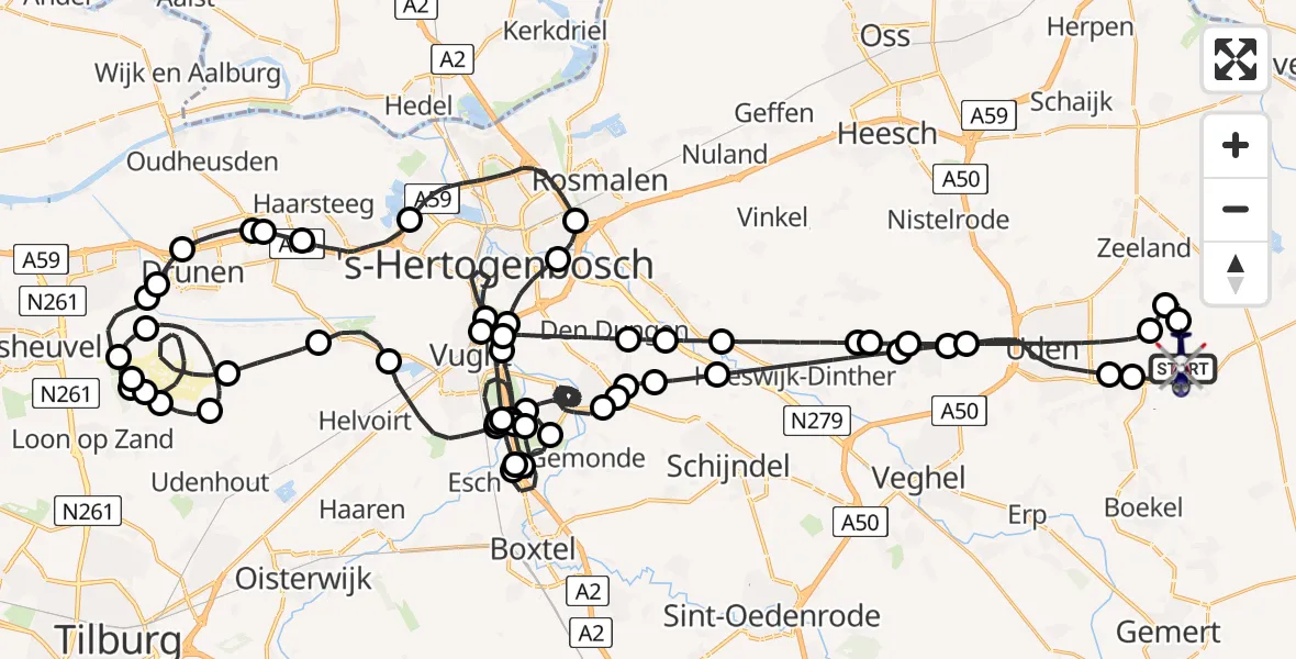 Vluchtroute Politiehelikopter van Vliegbasis Volkel naar Vliegbasis Volkel