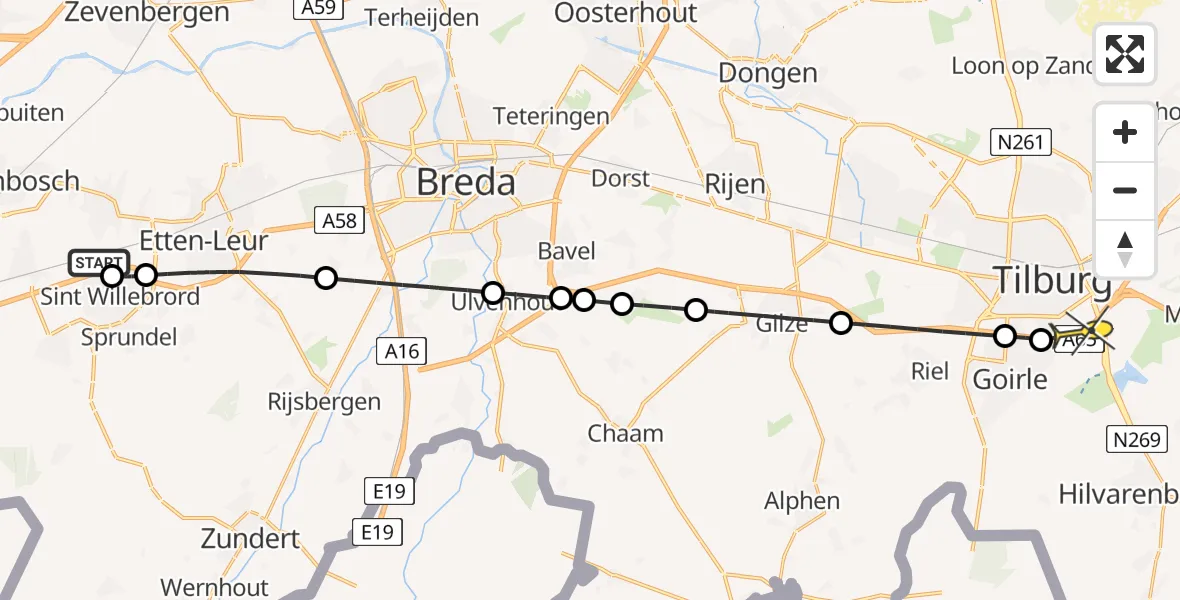 Routekaart van de vlucht: Lifeliner 1 naar Tilburg, Irenestraat