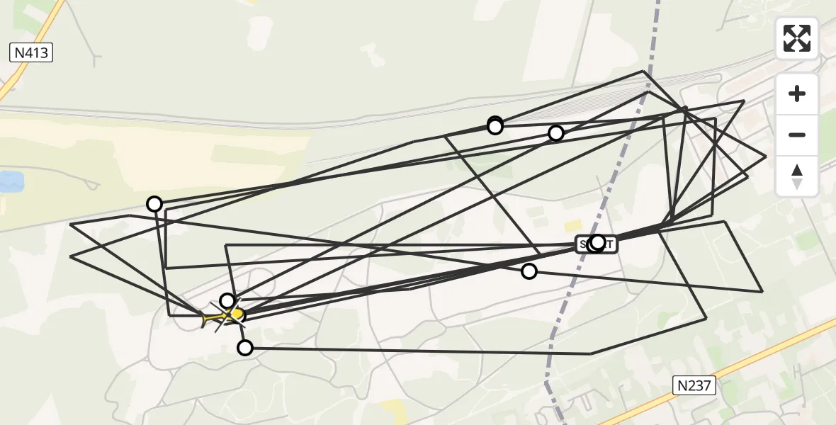 Routekaart van de vlucht: Politieheli naar Soest, Barchman Wuytierslaan