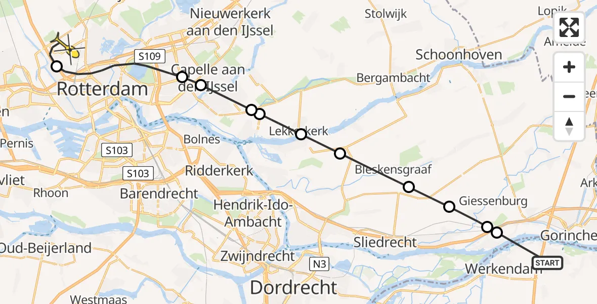 Routekaart van de vlucht: Politieheli naar Rotterdam The Hague Airport, Hoef