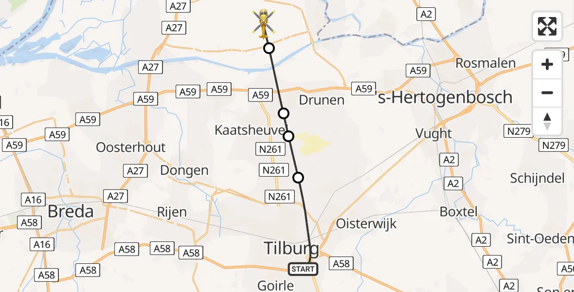 Vluchtroute Traumahelikopter Tilburg - Babyloniënbroek, 24 oktober 2024, 17:44