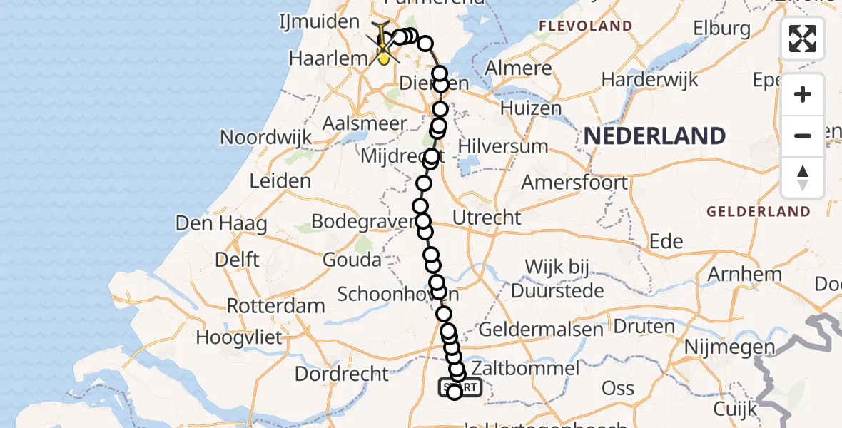 Routekaart van de vlucht: Lifeliner 1 naar Amsterdam Heliport, Midgraaf