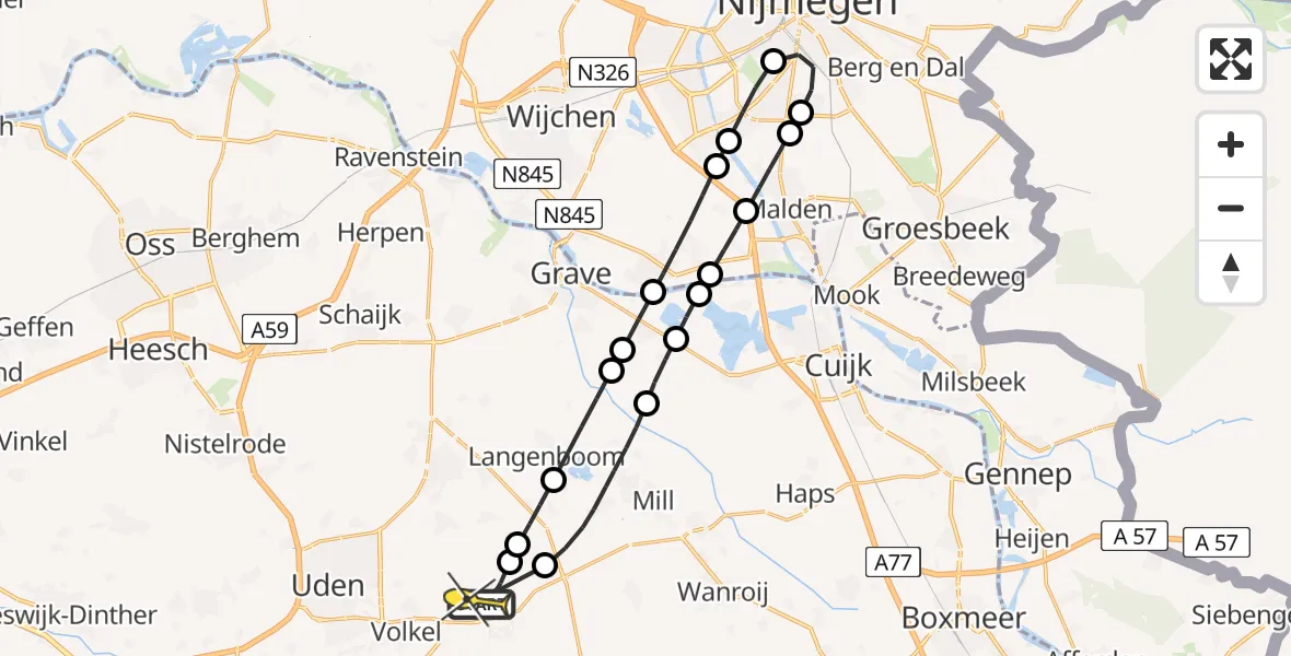 Routekaart van de vlucht: Lifeliner 3 naar Vliegbasis Volkel, Zeelandsedijk