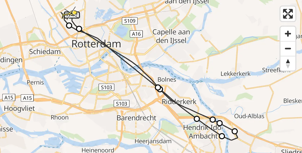 Routekaart van de vlucht: Lifeliner 2 naar Rotterdam The Hague Airport, Van der Duijn van Maasdamweg