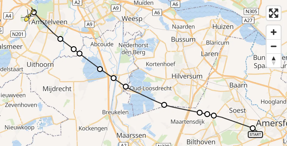 Routekaart van de vlucht: Politieheli naar Schiphol, Birkstraat