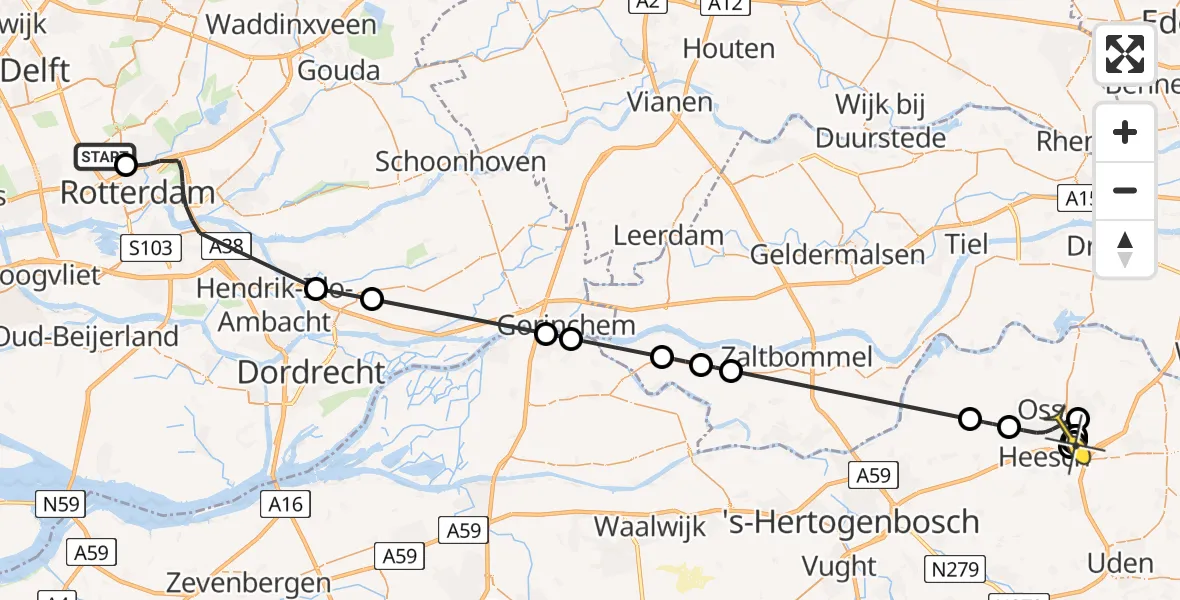 Routekaart van de vlucht: Politieheli naar Oss, Van der Duijn van Maasdamweg