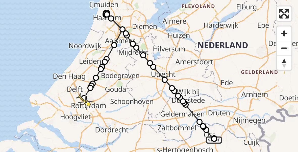 Routekaart van de vlucht: Politieheli naar Rotterdam The Hague Airport, Vierwindenlaan