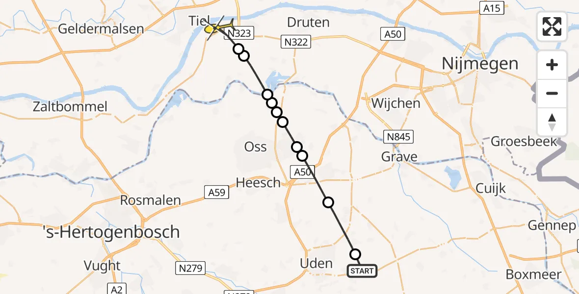 Routekaart van de vlucht: Lifeliner 3 naar Wamel, Boekelsedijk