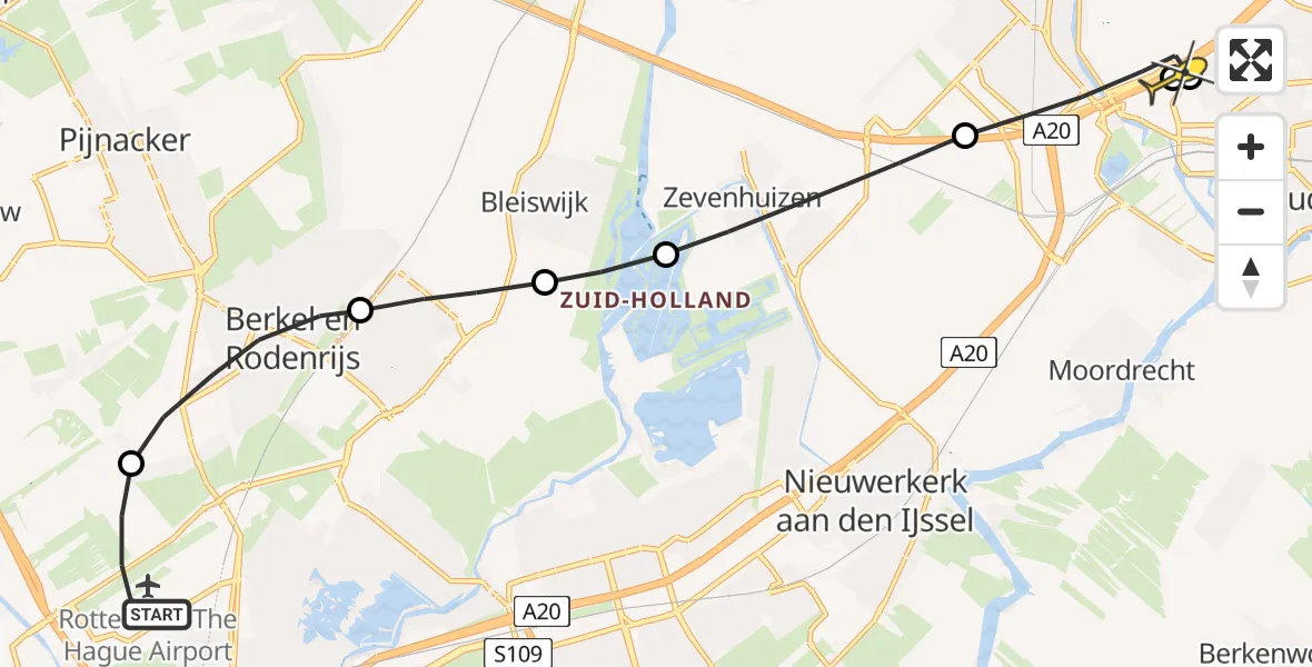 Routekaart van de vlucht: Lifeliner 2 naar Waddinxveen, Hofweg