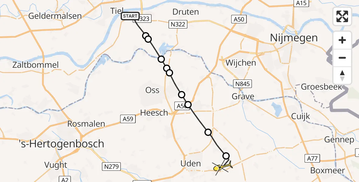 Routekaart van de vlucht: Lifeliner 3 naar Vliegbasis Volkel, Nieuweweg