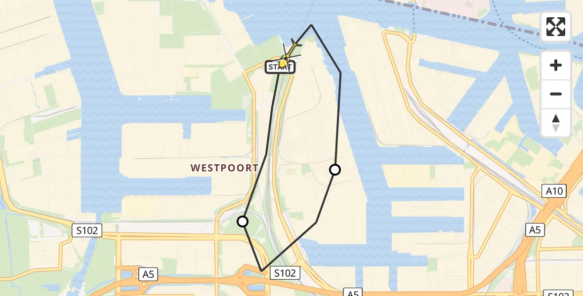 Routekaart van de vlucht: Lifeliner 1 naar Amsterdam Heliport, Westpoort