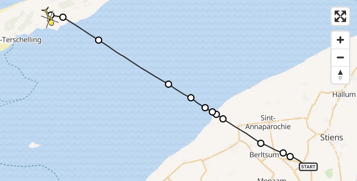 Routekaart van de vlucht: Ambulanceheli naar Midsland, Lytsedyk