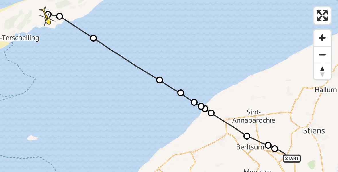 Routekaart van de vlucht: Ambulancehelikopter naar Midsland, Lytsedyk