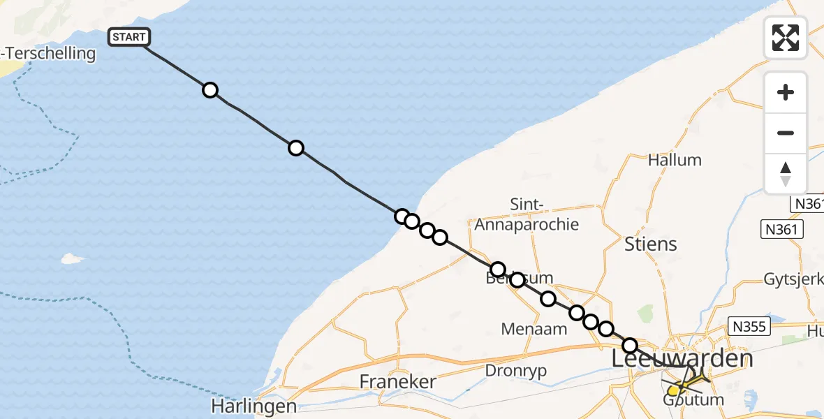 Routekaart van de vlucht: Ambulanceheli naar Leeuwarden, Overijsselseweg