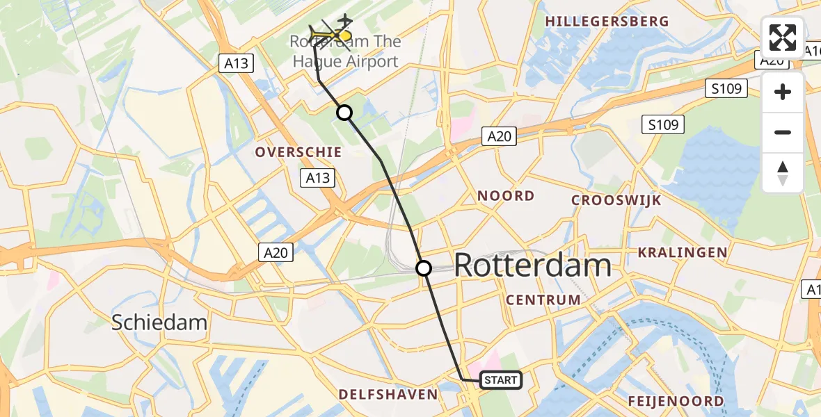 Routekaart van de vlucht: Lifeliner 2 naar Rotterdam The Hague Airport, Claes de Vrieselaan