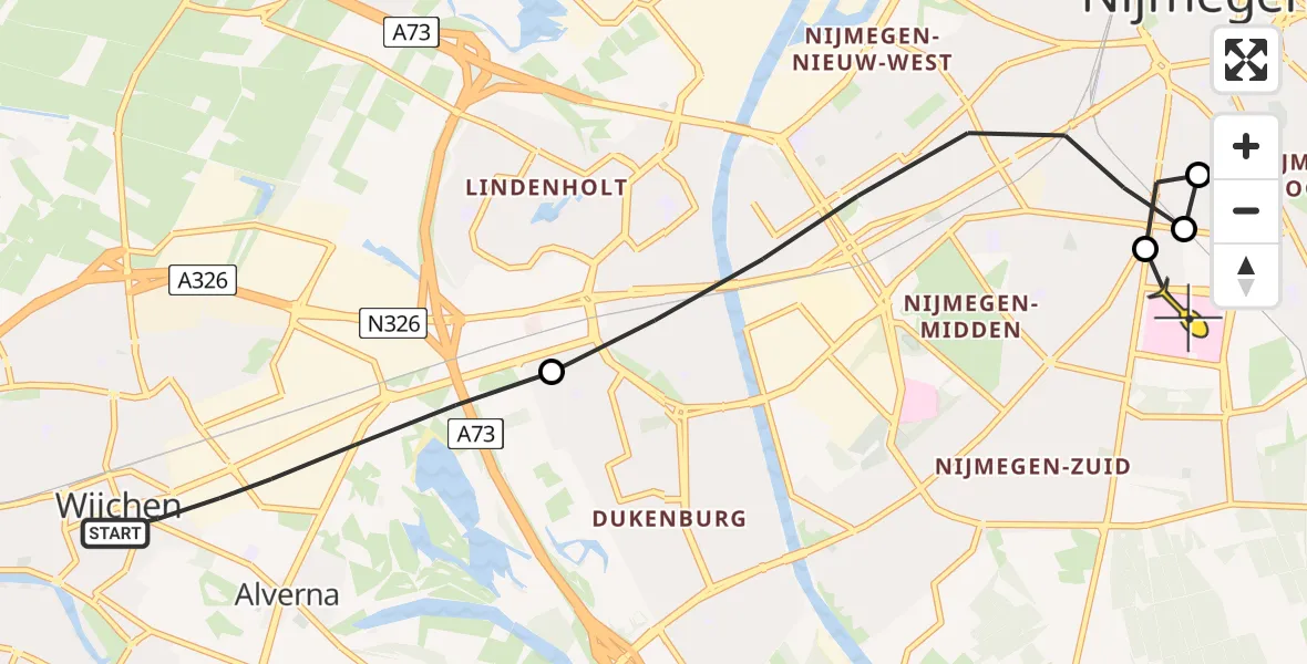 Routekaart van de vlucht: Lifeliner 3 naar Radboud Universitair Medisch Centrum, Jan van der Heydenstraat