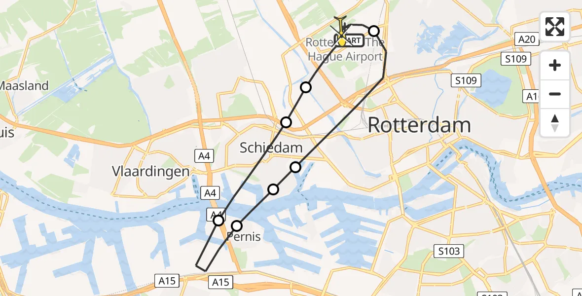 Routekaart van de vlucht: Lifeliner 2 naar Rotterdam The Hague Airport, Verlaatstraat