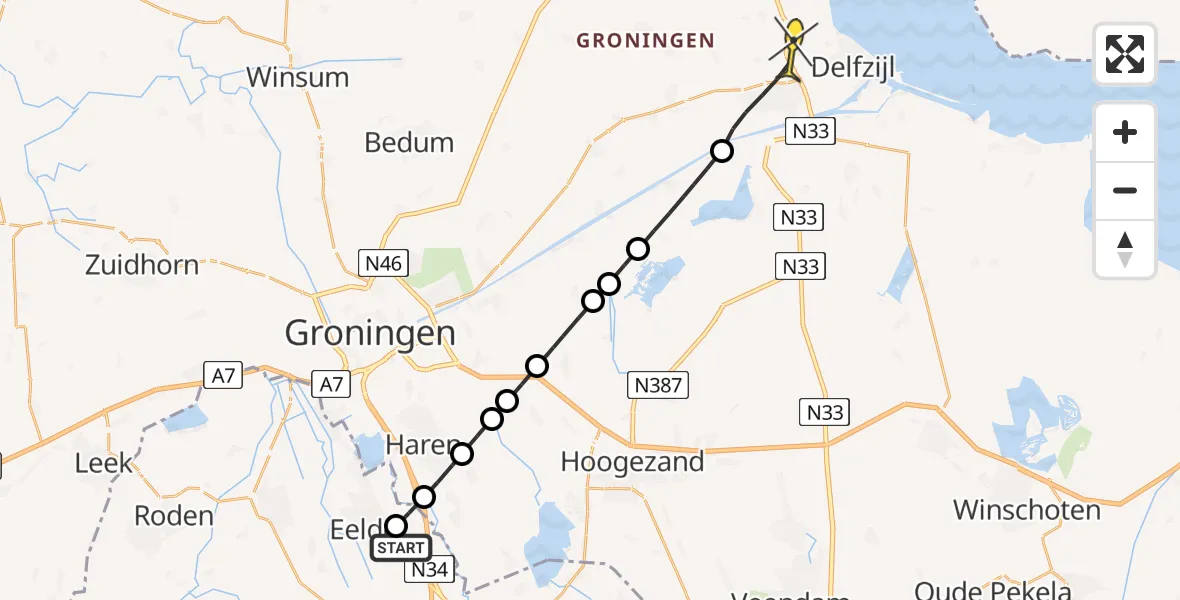 Routekaart van de vlucht: Lifeliner 4 naar Appingedam, Machlaan