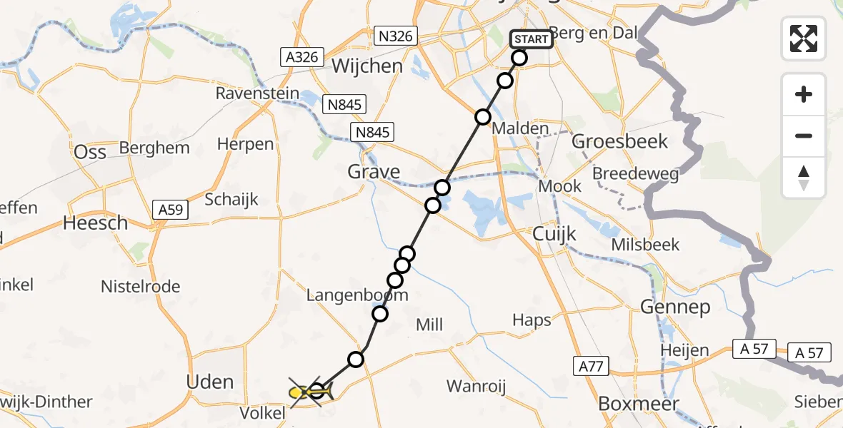 Routekaart van de vlucht: Lifeliner 3 naar Vliegbasis Volkel, Heiweg