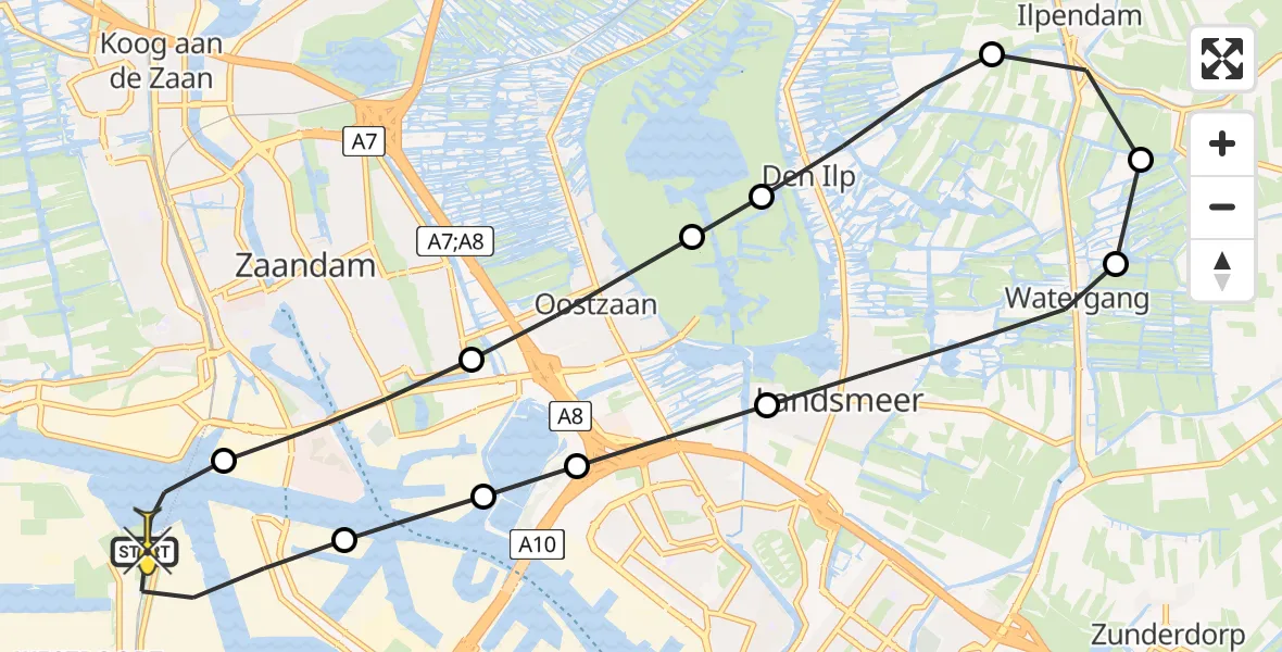 Routekaart van de vlucht: Lifeliner 1 naar Amsterdam Heliport, Lipariweg