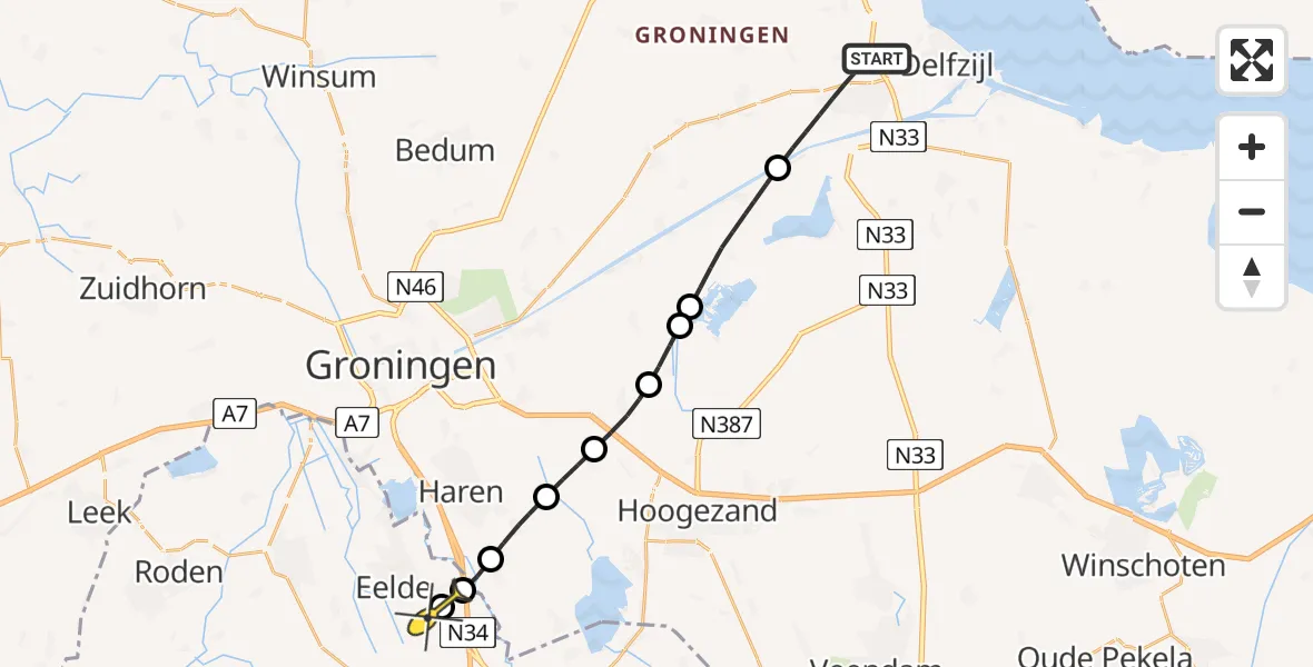 Routekaart van de vlucht: Lifeliner 4 naar Groningen Airport Eelde, Langerijp