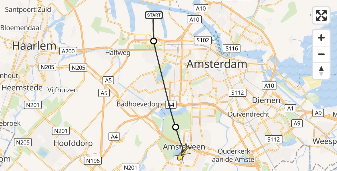 Routekaart van de vlucht: Lifeliner 1 naar Amstelveen, Maltaweg