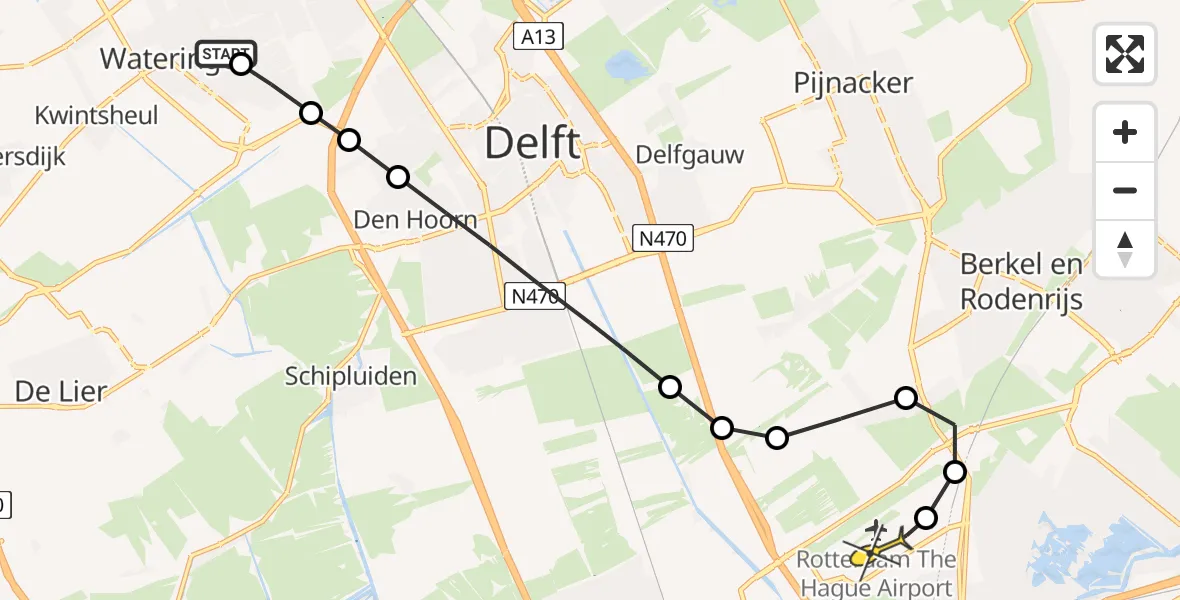 Routekaart van de vlucht: Lifeliner 2 naar Rotterdam The Hague Airport, Laan van Wateringse Veld