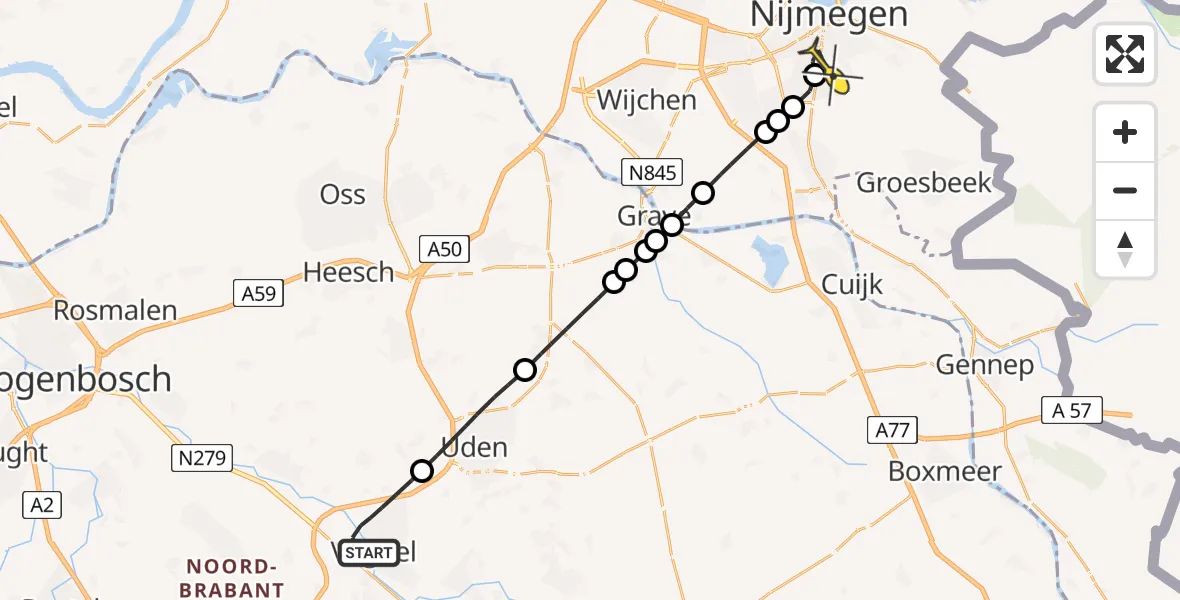 Routekaart van de vlucht: Lifeliner 3 naar Radboud Universitair Medisch Centrum, Lage Landstraat