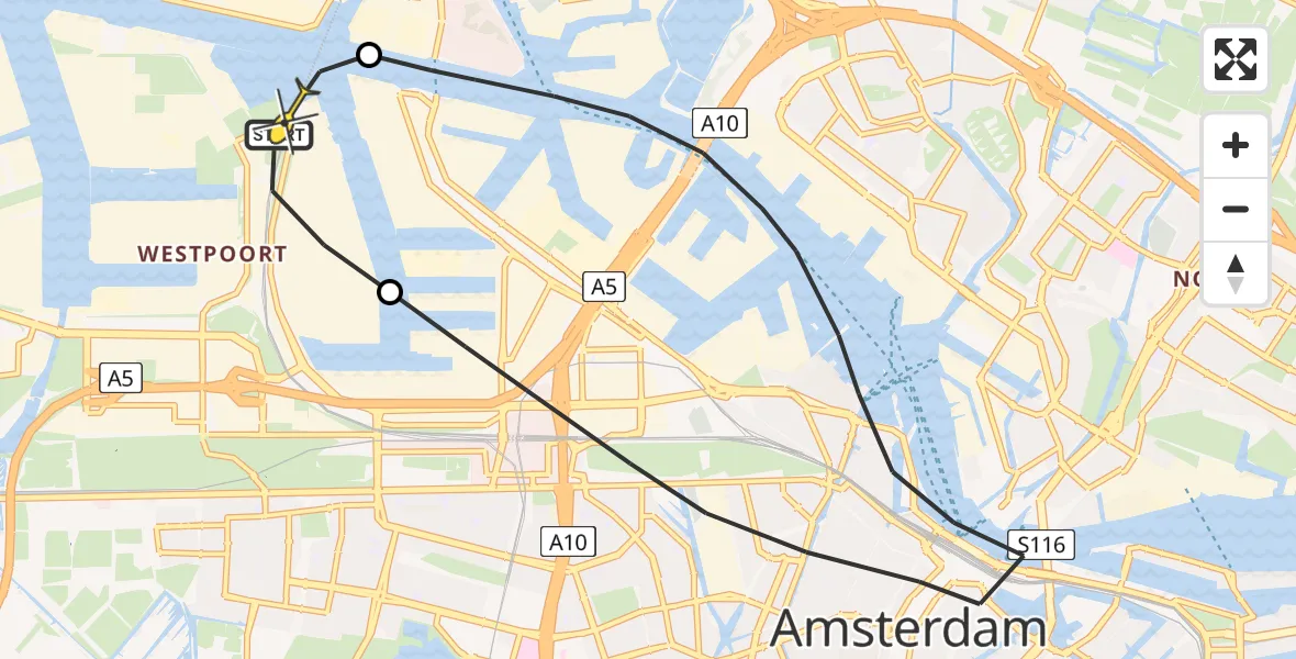 Routekaart van de vlucht: Lifeliner 1 naar Amsterdam Heliport, Maltaweg